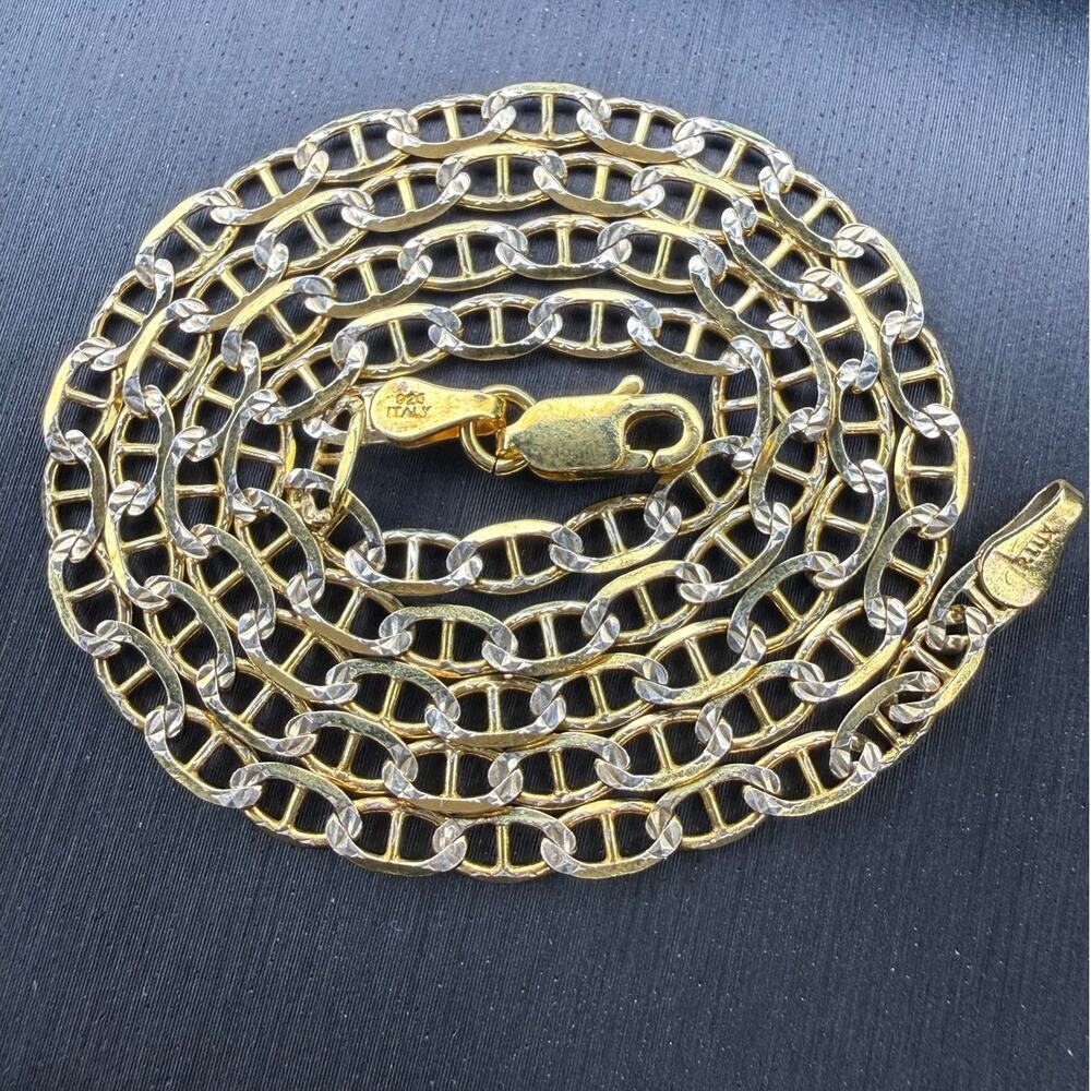 10k Gold Over Solid 925 Sterling Silver Diamond Cut Valentino Link Chain 18”Long
